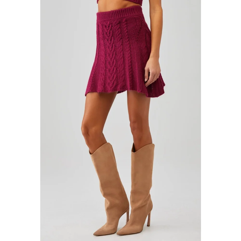 For Love & Lemons Magenta Cable Knit Layton Mini Skirt S - Picture 3 of 7